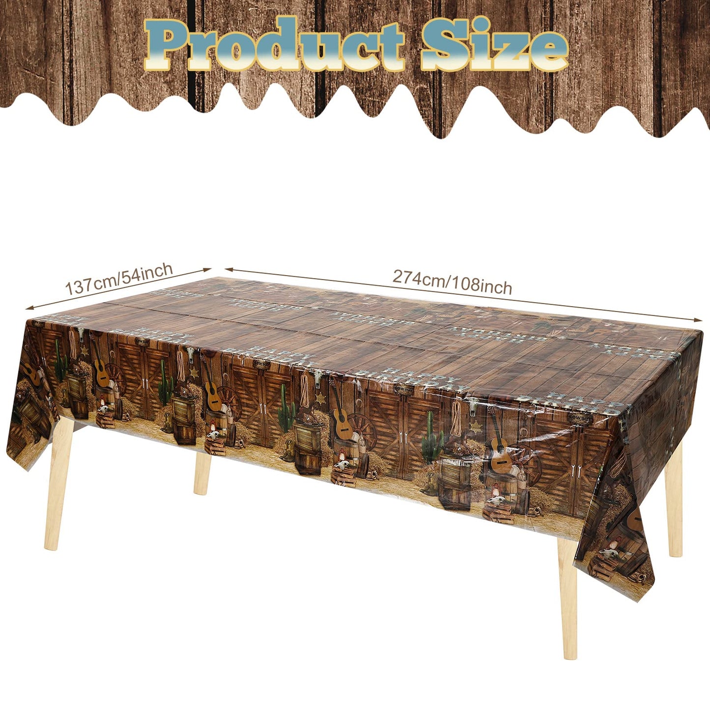 BBTO 3 Pieces Western Tablecloths Cowboy Party Decorations Birthday Table Cover Wild West Happy Birthday Tablecloth Plastic West