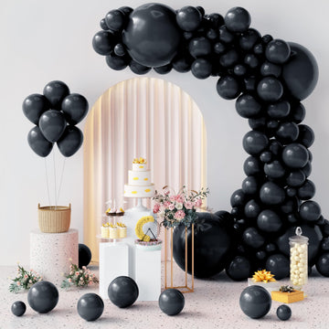 154 Pcs Black Balloons Arch Kit, Black Balloons Different Sizes Pack Of 5/10/12/18 Inch Black Balloons For Balloon Arch As New Y