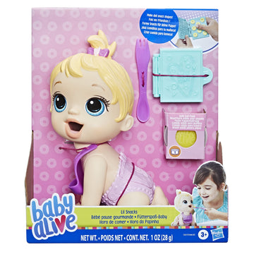 Baby Alive Lil Snacks Doll - 8-Inch Blonde, Eats and Poops, Snack-Themed Toy for Kids 3+ - Plastic, Model F2617