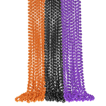 SHAOQINLIN 24Pcs Halloween Bead Necklace, Halloween Purple Black Orange Bead Necklaces, 33'' Metallic Beaded Party Necklaces for