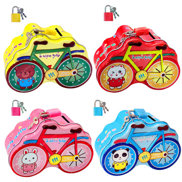 Funblast Piggy Bank For Kids - Set Of 4 Money Saving Box For Kids, Money Saving Tin Coin Bank With Lock And Key, Gullak, Birthda