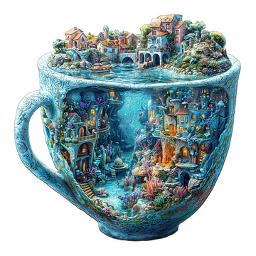 Wooden Puzzles for mature-themeds  Ocean Mug Wooden Jigsaw Puzzle for mature-themeds  Unique Shaped Wood Puzzles mature-themed  Dreamy City Scenery Puzzle  Fun Gifts & Home Decor (S-8.5 * 8.5in - 100 pcs)