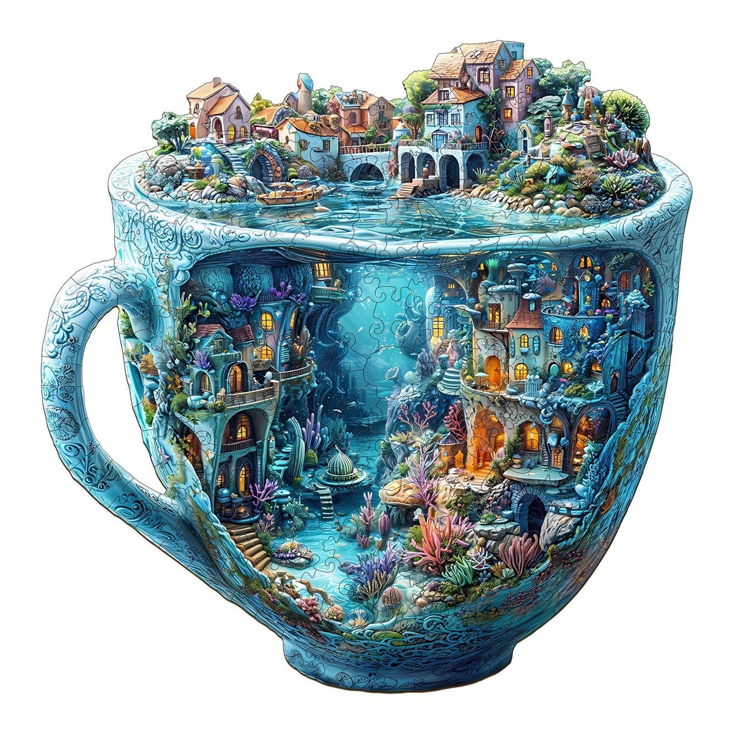 Wooden Puzzles for mature-themeds  Ocean Mug Wooden Jigsaw Puzzle for mature-themeds  Unique Shaped Wood Puzzles mature-themed  Dreamy City Scenery Puzzle  Fun Gifts & Home Decor (M-11.4 * 11.4in - 190 pcs)