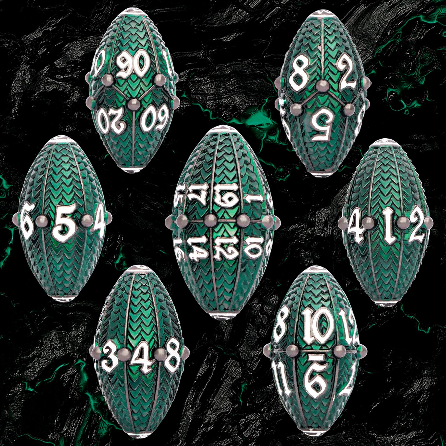 ARUOHHA DND Metal Dice Black Green Dragon Egg Dice with Rotating Dragon Egg Shell, Dungeons and Dragons Role Playing Game RPG D&