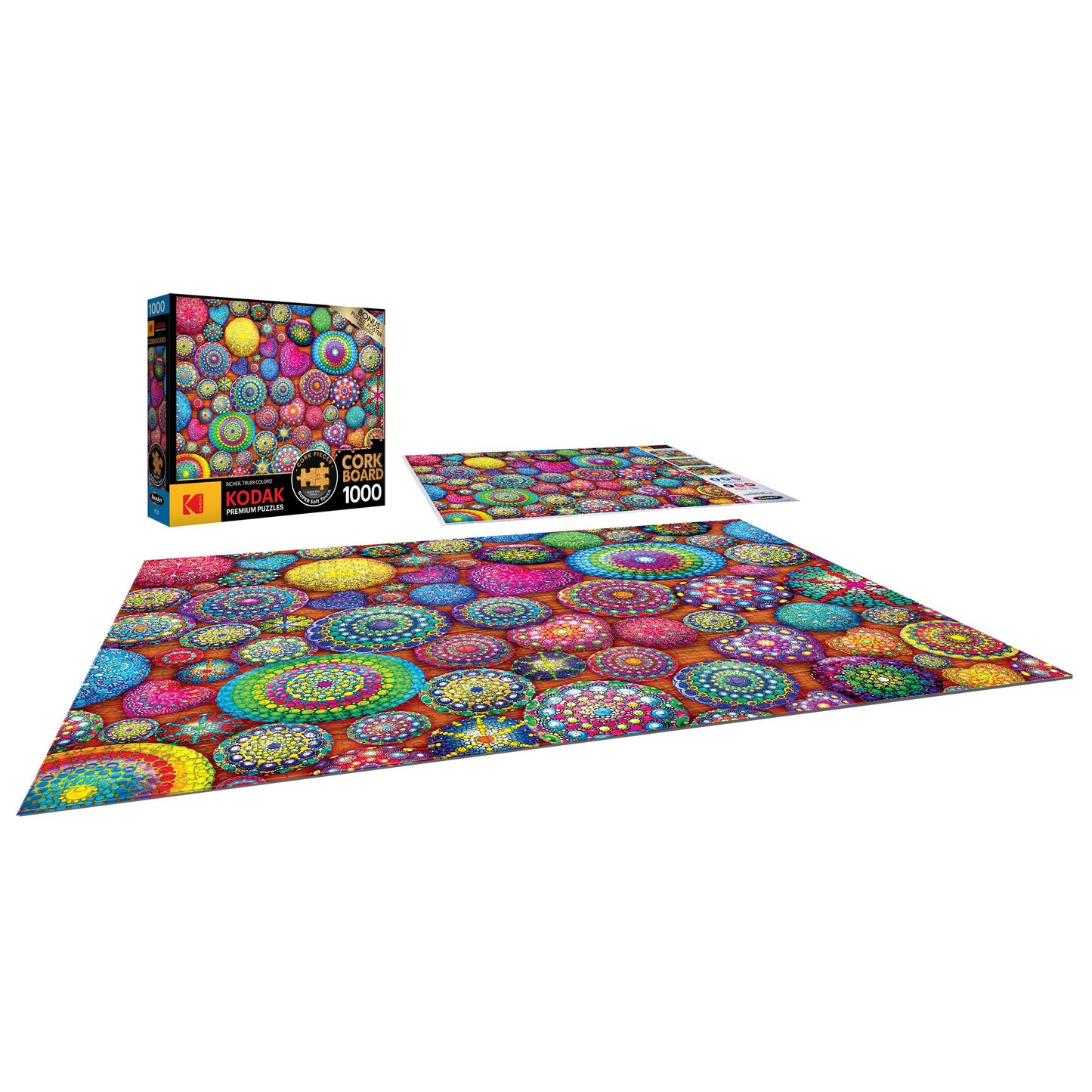 RoseArt 1000 Piece Mandala Stones Jigsaw Puzzle - Multi-colored, Premium Cork, Model 8721ZZC for Adults