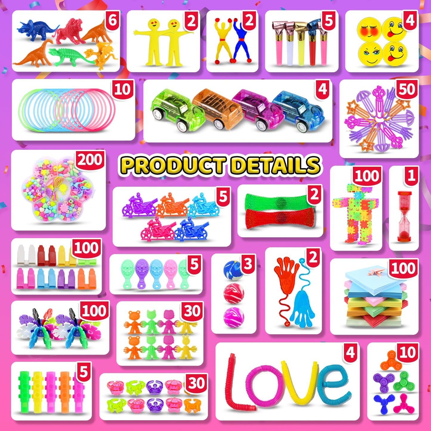 1000Pcs Party Favors For Kids Fidget Toys Pack Birthday Gift Toys Goodie Bags Stuffers Sensory Toy Treasure Box Birthday Party S