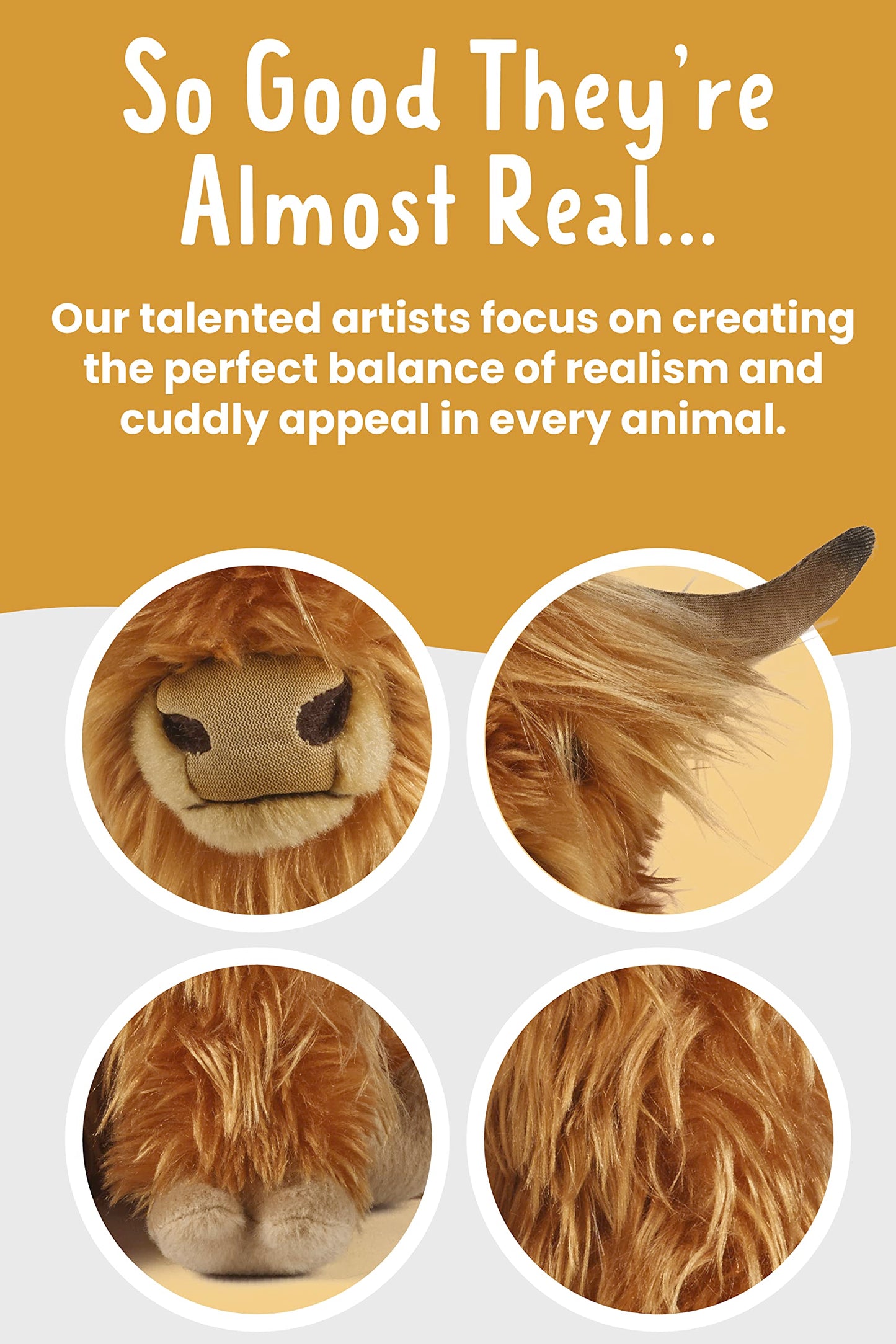 Keycraft Living Nature Highland Cow Stuffed Animal | 9" Eco-Friendly Plush, Brown | Farm Toy with Sound, Large Model AN341