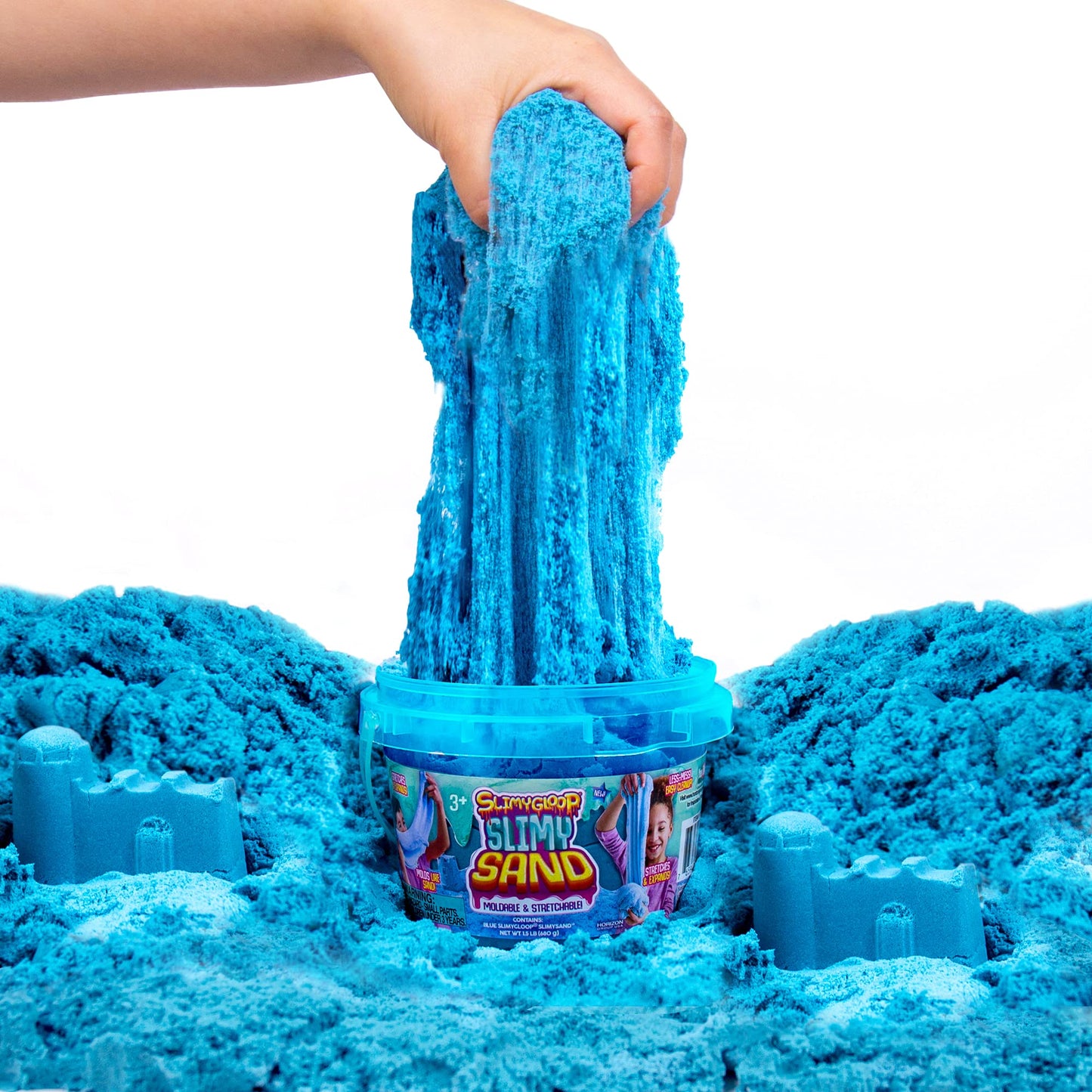 SLIMYSAND Cloud Slime, 1.5 Lbs Light Blue Stretchable Moldable Sand in Reusable Bucket, Model 138865