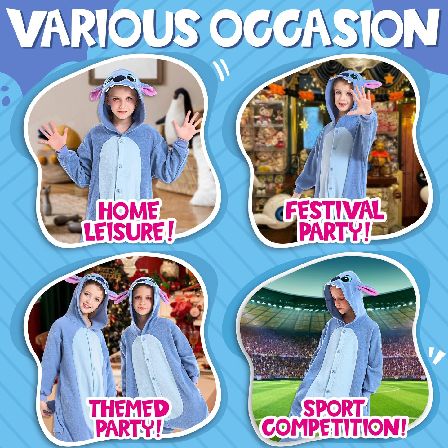 Canasour Kids Christmas Halloween Costumes Anime Cosplay Animal One Piece Onesie Pajamas 5T Girls Boys (5T, Blue)