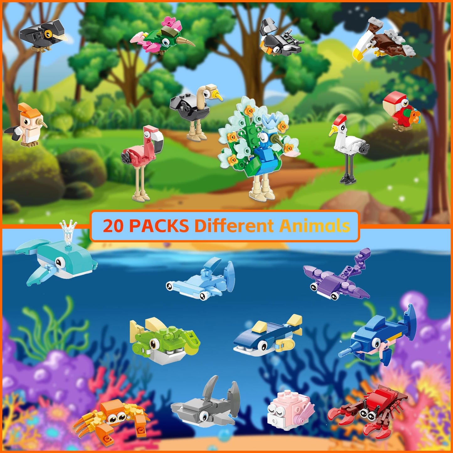 Party Favors For Kids - 20 Pack 583Pcs Animals Building Blocks Toy Set For Birthday Valentines Easter Christmas Classroom Prizes