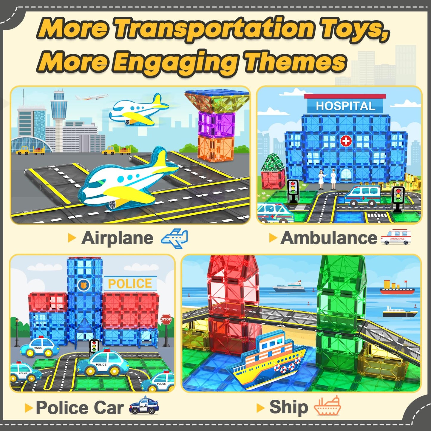 Soyee Magnetic Tiles Road Cars Toys Magnetic Building Blocks Boys Toys Ages 3 4 5 6 7 8 Sensory Preschool Construction Toddler Toys Gifts For 3+ Year Old Boys Girls