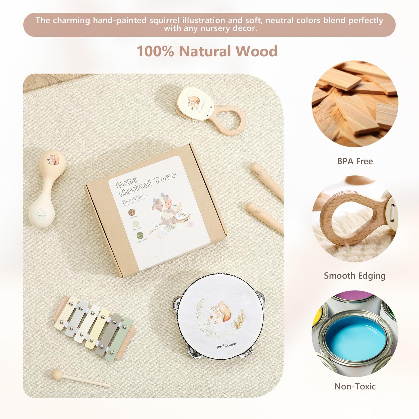 Toddler Musical Instruments | Baby Musical Toys Wooden Toys Educational Toys for Toddlers | Neutral Color Musical Instruments Se