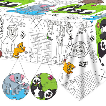 Giant Paper Coloring Tablecloth for Kids Huge Zoo Animals World Posters Activity Large Animal Color-in Paper Poster Table Cover 