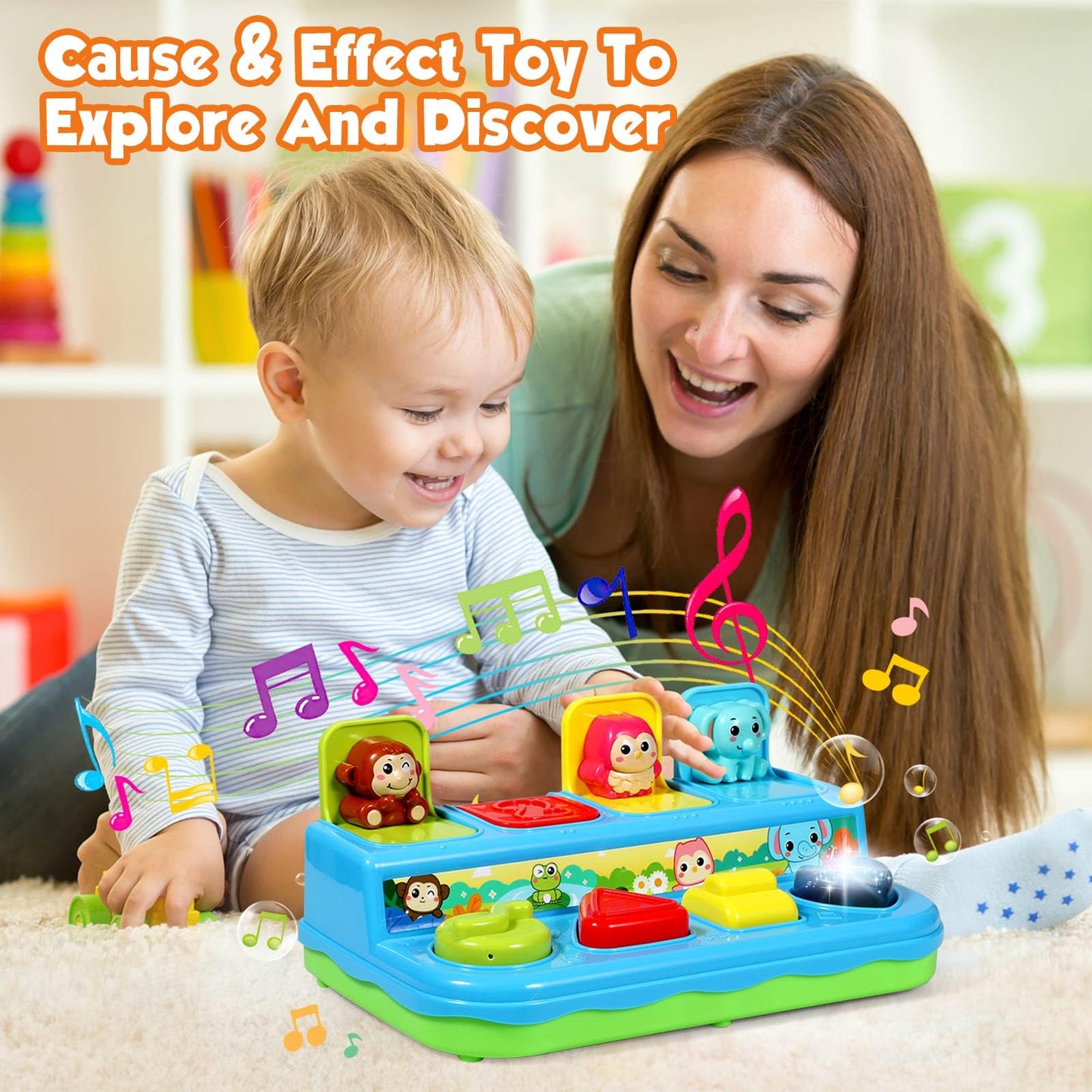 Ainoi Preschool Early Development Cause And Effect Pop Up Toys, Light Musical Baby Infant Toys 6 To 18 Months, Kids Toddler Lear
