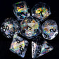 Haxtec Clear DND Dice Set 7PCS Filled Resin Polyhedral D&D Dice W/Iridescent Rainbow Mylar Inclusion for Roleplaying Games Dunge