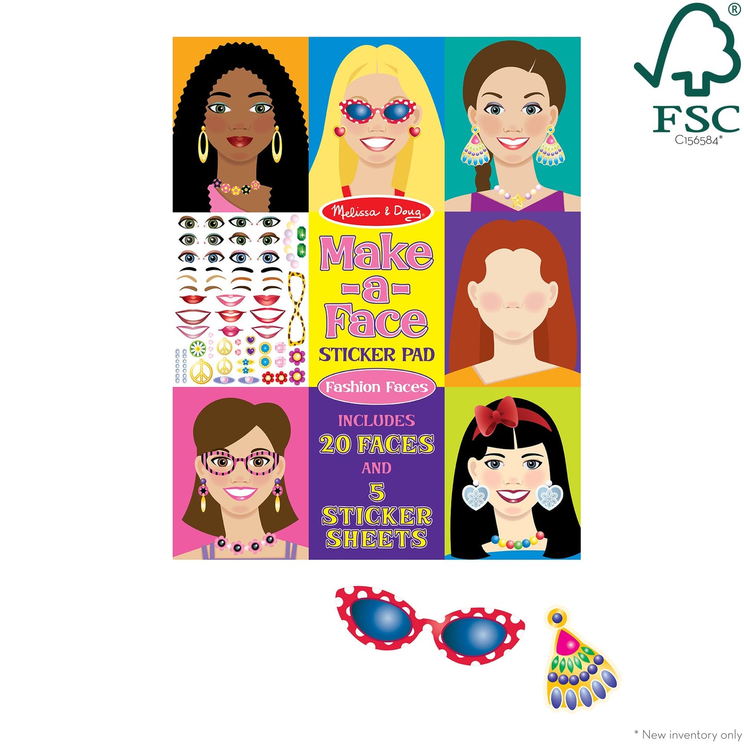 Melissa & Doug Make-a-Face Sticker Pad - Fashion Faces, 20 Faces, 5 Sticker Sheets - FSC Certified