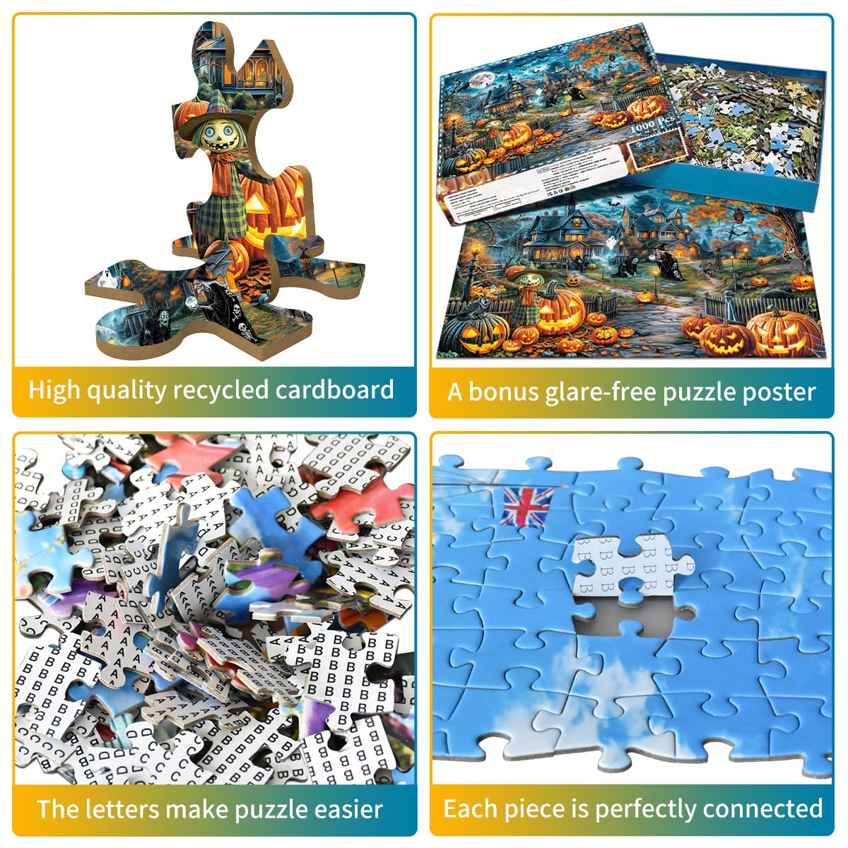 Halloween Puzzle for mature-themeds 1000 Pieces Bats Full Moon Haunted House Witches Pumpkins Jigsaw Puzzles for mature-themeds and Kids 1000 Piece Dark Fantasy Halloween Scene