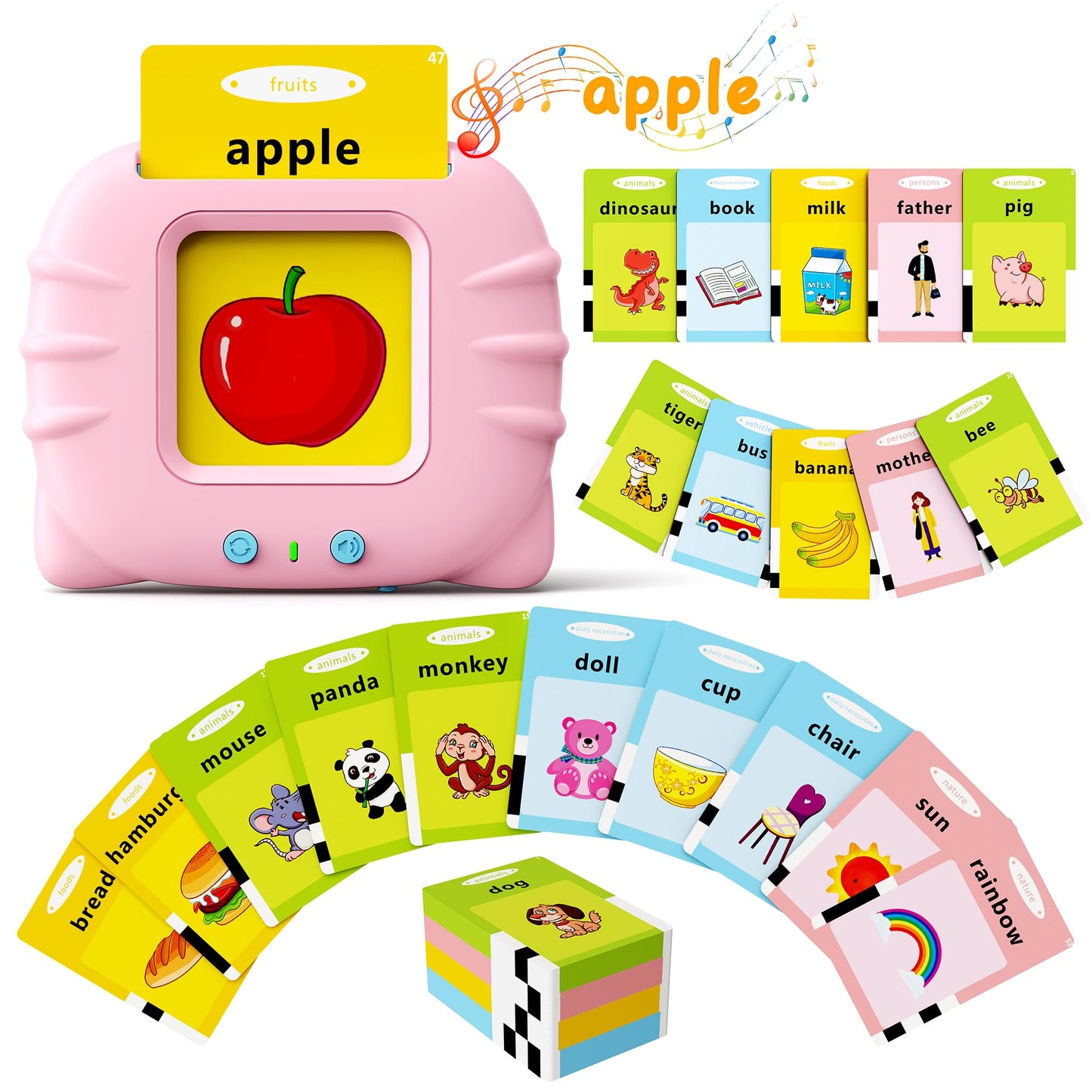 Bravokids Talking Flash Cards Toddler Toys, Preschool Educational Sensory Toys With 112 Double Sided Cards For 1 2 3 4 5 6 Year Old Boys And Girls, Interactive Learning Toys Gifts For Kids, Pink