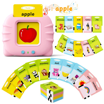 Bravokids Talking Flash Cards Toddler Toys, Preschool Educational Sensory Toys With 112 Double Sided Cards For 1 2 3 4 5 6 Year Old Boys And Girls, Interactive Learning Toys Gifts For Kids, Pink