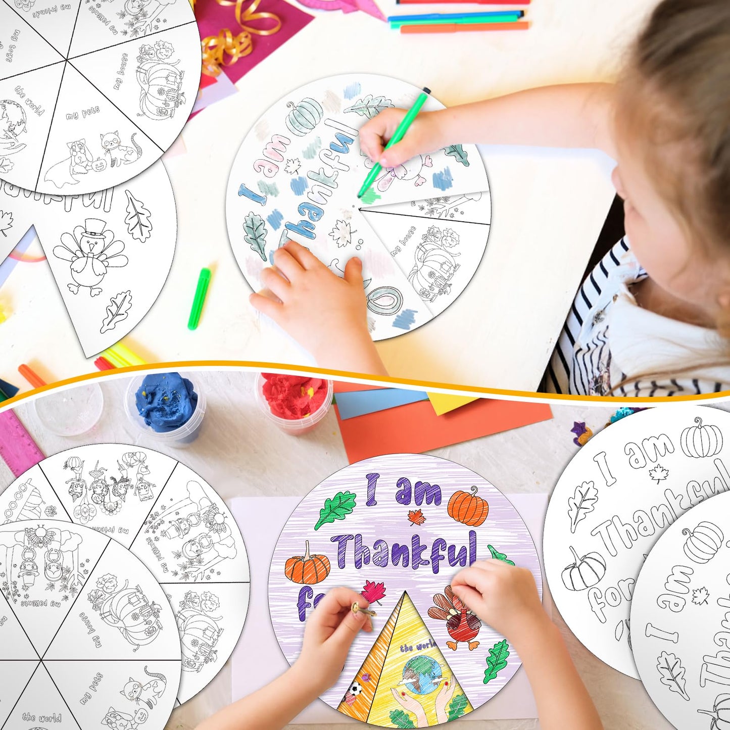 Jinei 12 Sets DIY Thanksgiving Craft Kit for Kids Color Your Own I Am Thankful for Wheel Craft Kit Thanksgiving Sunday School Pa