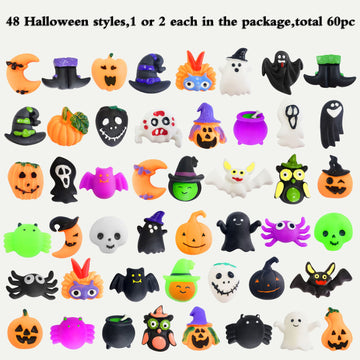 60 Pcs Halloween Mochi Squishy Toys,Mini Cute Squeeze Toy Stress Reliever Anxiety Packs For Kid (Halloween) (Halloween)
