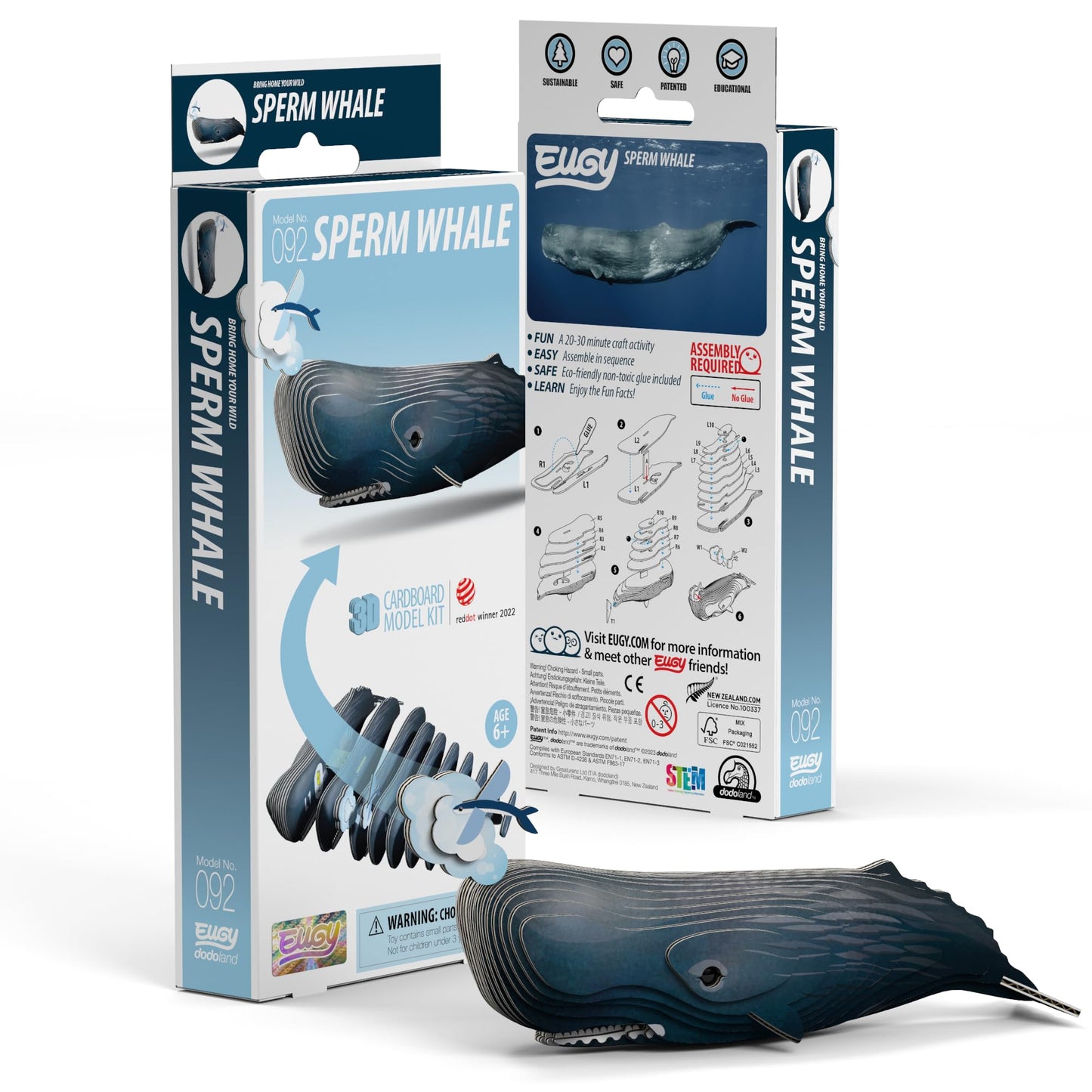 Eugy Sperm Whale 3D Puzzle, 24 Piece Eco-Friendly Educational Learning Puzzles For Kids 6+
