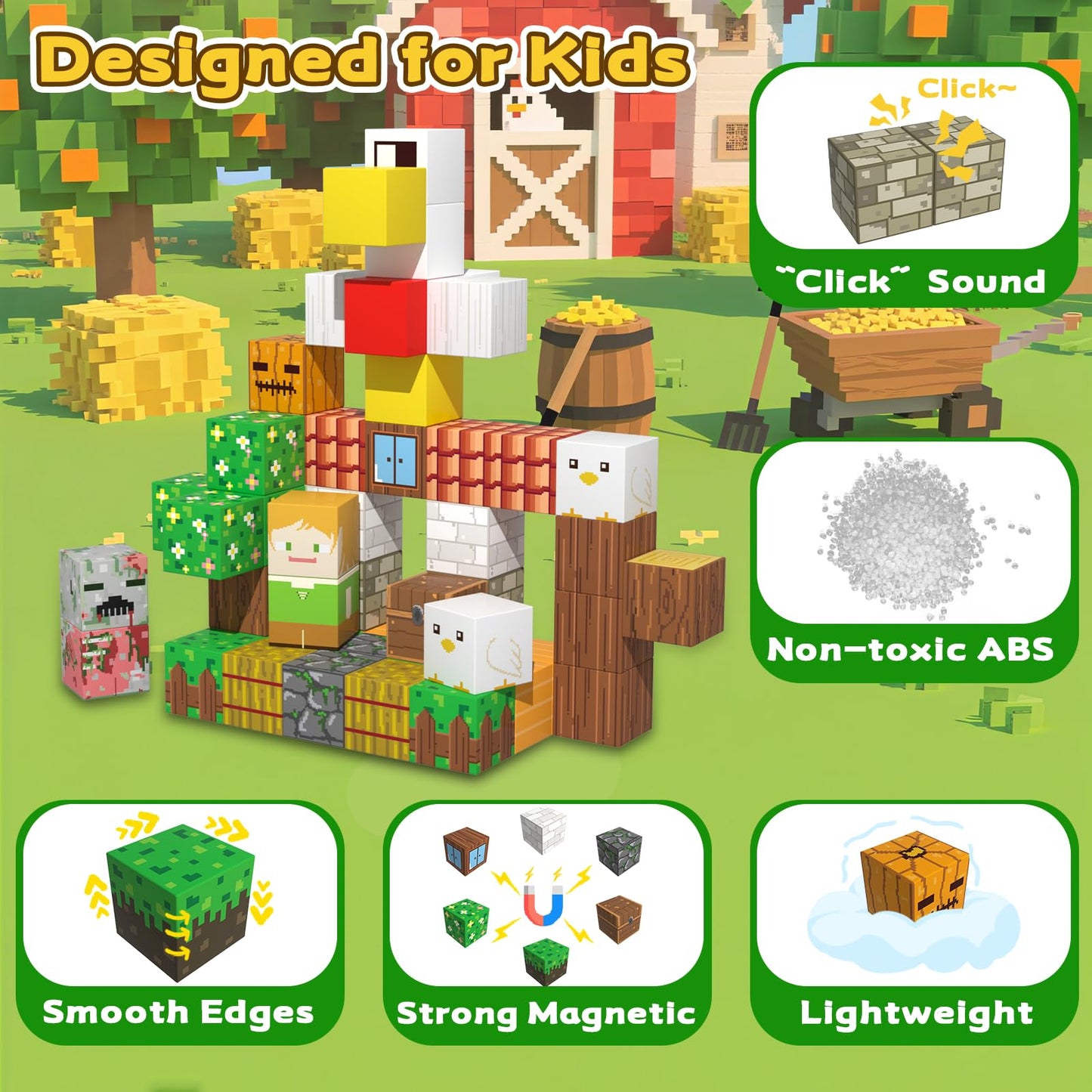 SSAWER Magnetic Blocks Building Toys, 48 PCS STEM Sensory Toys, 0.8" Size, Colorful, for Kids Ages 4-8, Model CAAA-055