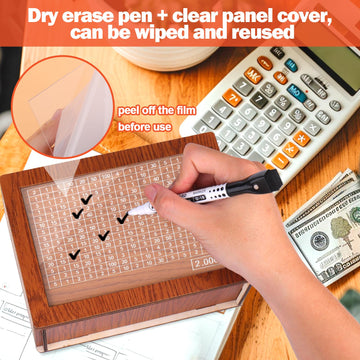 AIERSA Cash Vault Wooden Money Saving Box  Cash Savings Box for 10000 5000 3000 2000 1000 500 Money Saving Challenge Piggy Money Bank for mature-themed Money Savings with Dry Erase Pen  Blank Savings Tracker