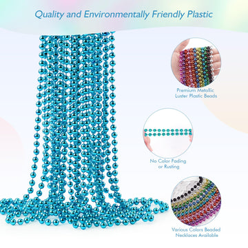 ZZYFGH 33'' 7mm St Patricks Day Beads Necklace, Metallic Teal Bead Necklace Bulk, Mardi Gras Round Beaded Necklaces for Party Fa