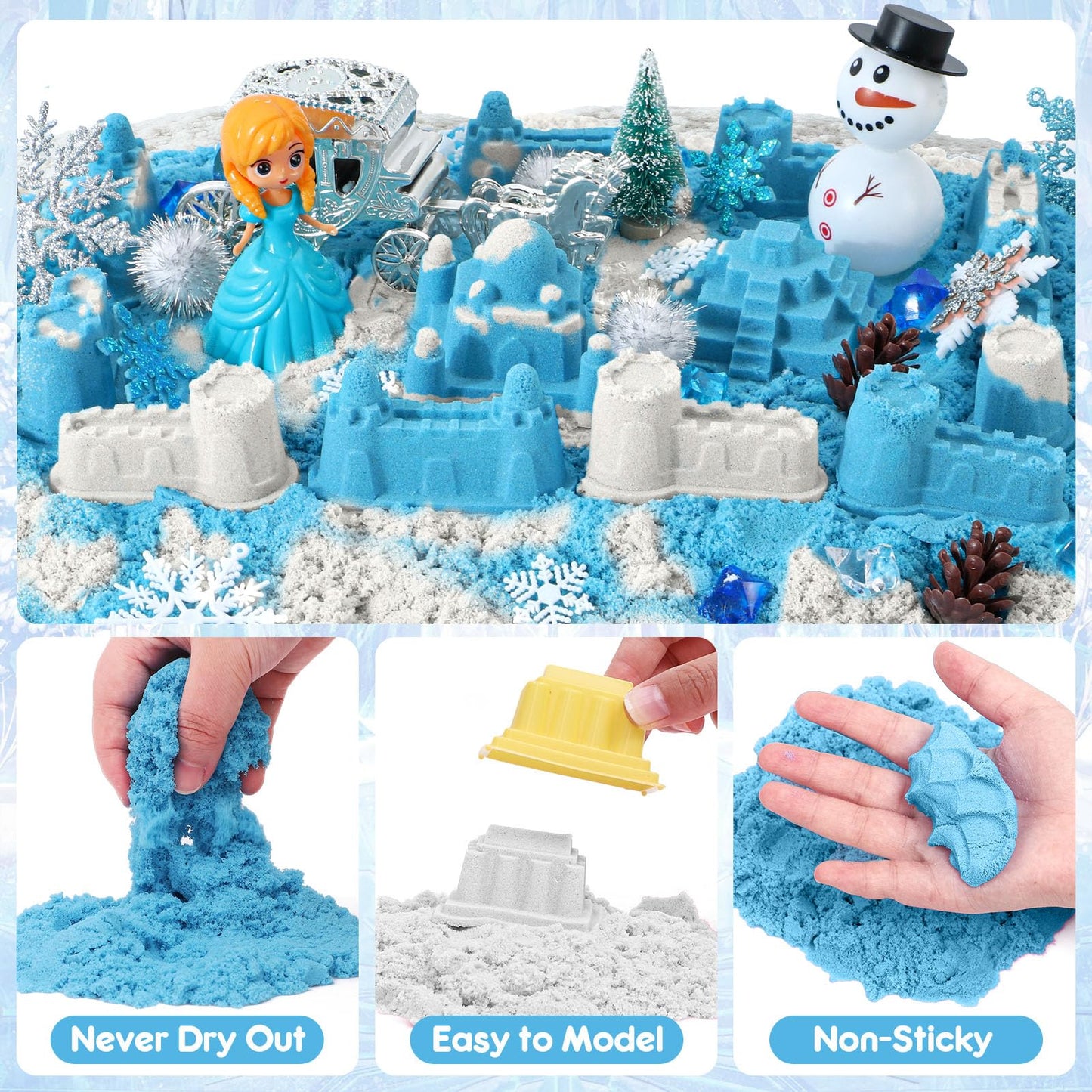 G.C Sensory Bin Play Sand Art Kit - Large Frozen Scheme with 2lb Sand, Molds & Princess Figure, Perfect Gift for Kids Ages 3-8