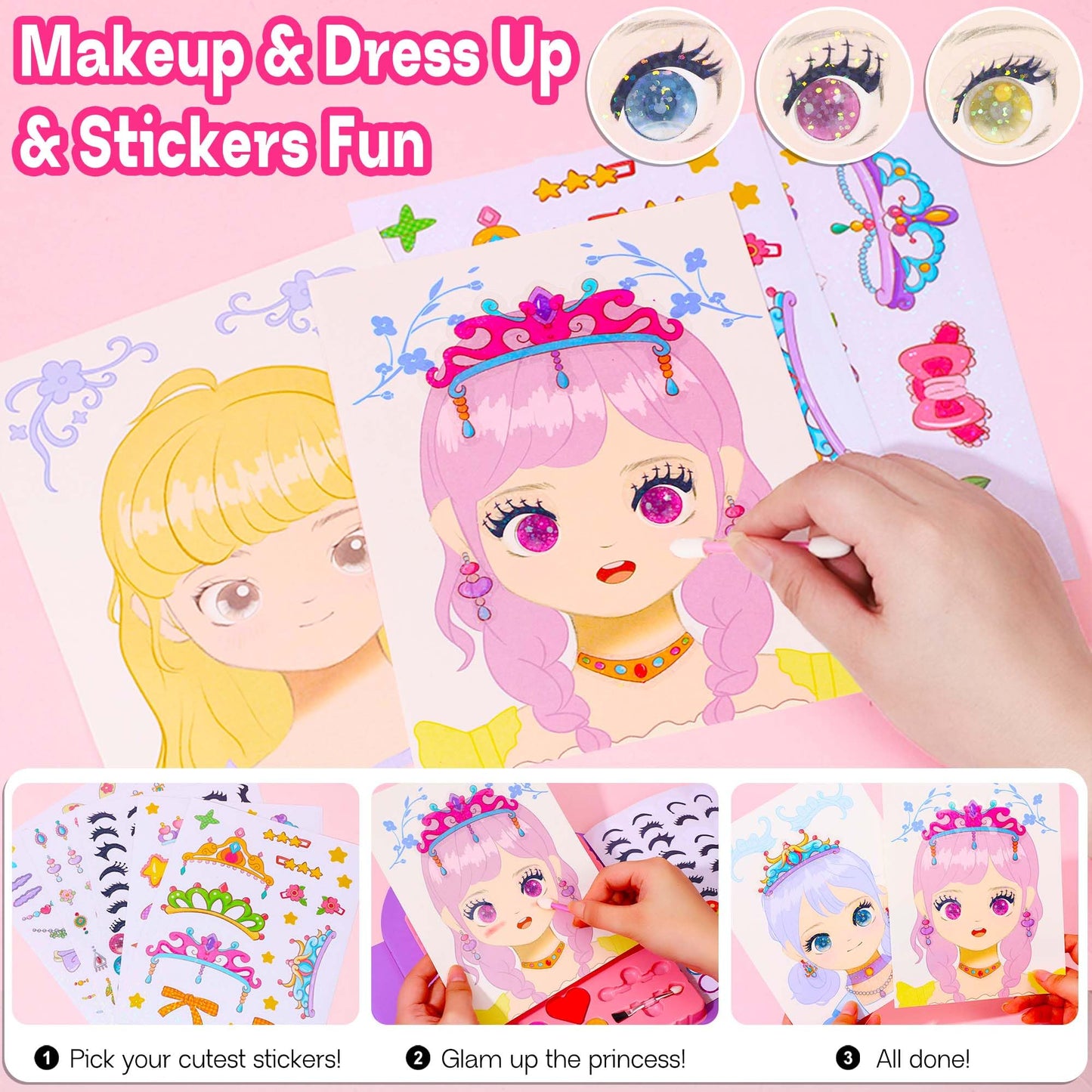 iGetooy 4-in-1 Dress Up Game Set Princess Fantasy Makeup, Pretty Pretty Princess Game, Girls Toy Kit with Diamond Painting & Dre