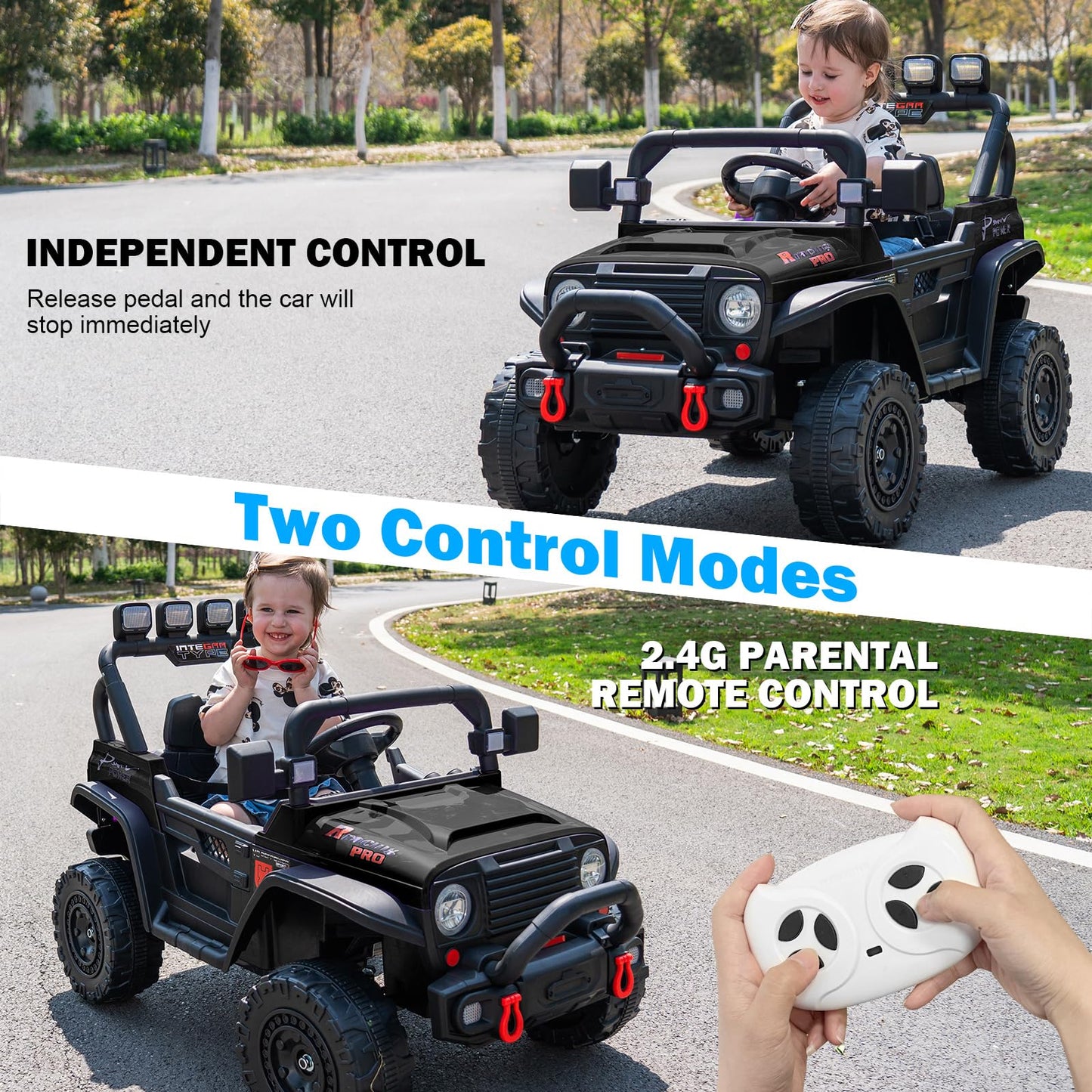 RunFast 24v Kids Ride on Car with Parent Remote Control Electric Ride on Toys for Kids 3-5 3.7mph Max Speed Battery Powered Large Seat with Safety Belt Aux Port Gift for Boy&Girl (Black  24V)