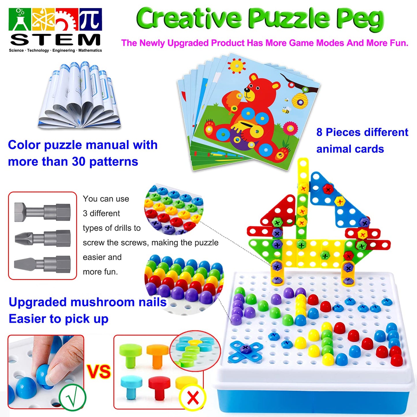 Haifeng Drill Set Building Blocks, STEM Toys for 3 4 5 6 Year Old, 235 Pieces Double Toy Drill and Screwdriver Tool Building Toy
