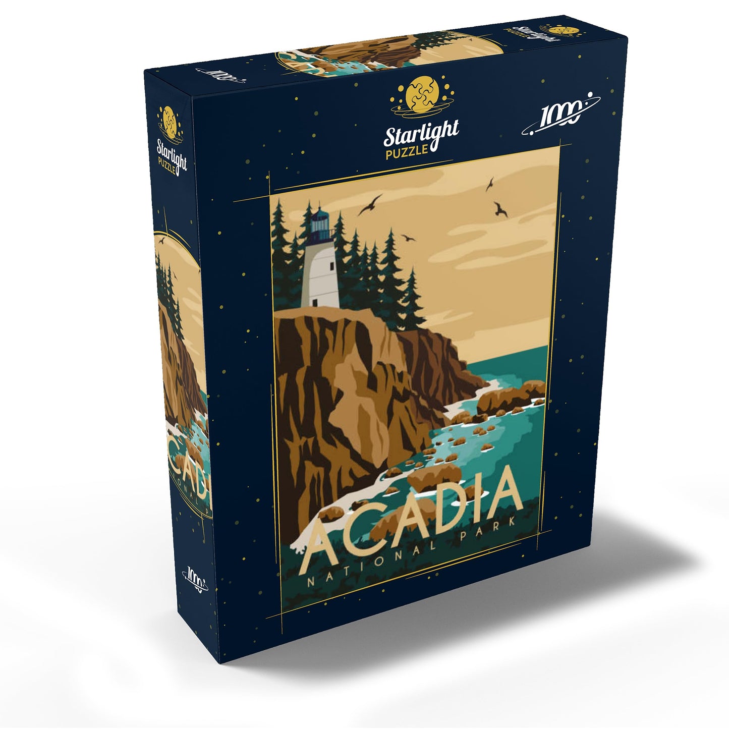 Mypuzzle Acadia National Park Maine Usa Art Deco Style Vintage Poster Illustration - Premium 1000 Piece Jigsaw Puzzle For Adults