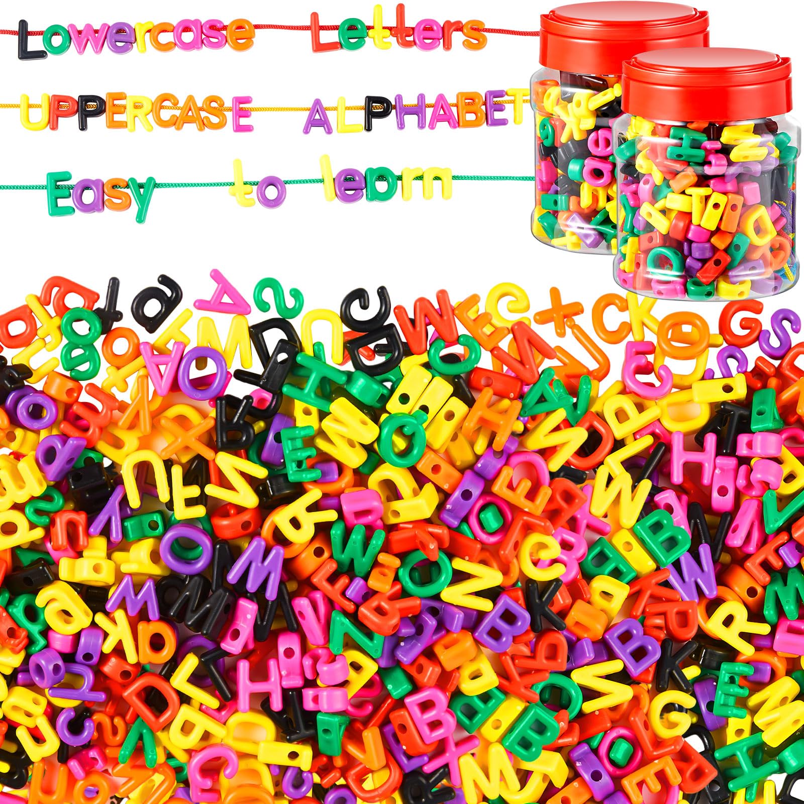 Wesiti 408 Pcs Lacing Letters Alphabet Learning Toys Toddler ABC Alphabet Beads Lacing Toy Fine Motor Skills Toys for Preschool Games Homeschool Supplies Early Spelling (Lowercase Uppercase Letters)