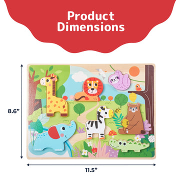 Prextex Baby Chunky Wooden Puzzles For Toddlers - Educational Zoo Animal Puzzle Set - Develops Hand-Eye Coordination And Fine Motor Skills - Ideal For Ages 18 Months And Up - 11.5 X 8.6 Inches