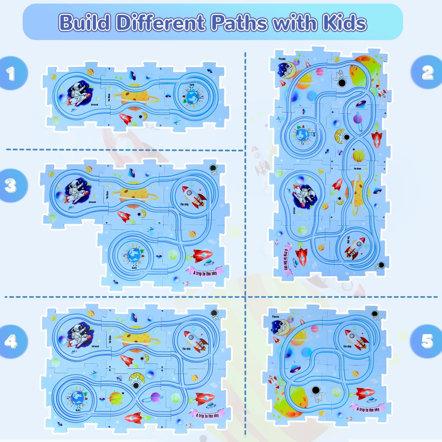Xazastov Puzzle Track Car Play Set, Plastic Floor Puzzles For Kids Ages 3-5 With Vehicles, Electric Trolley Puzzle, Toys Gifts F