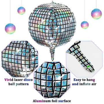 Durony 12 Pieces 18 Inches Disco Ball Balloons 4D Aluminum Foil Balloons Silver Party Decorations Mylar Foil Balloons For Disco