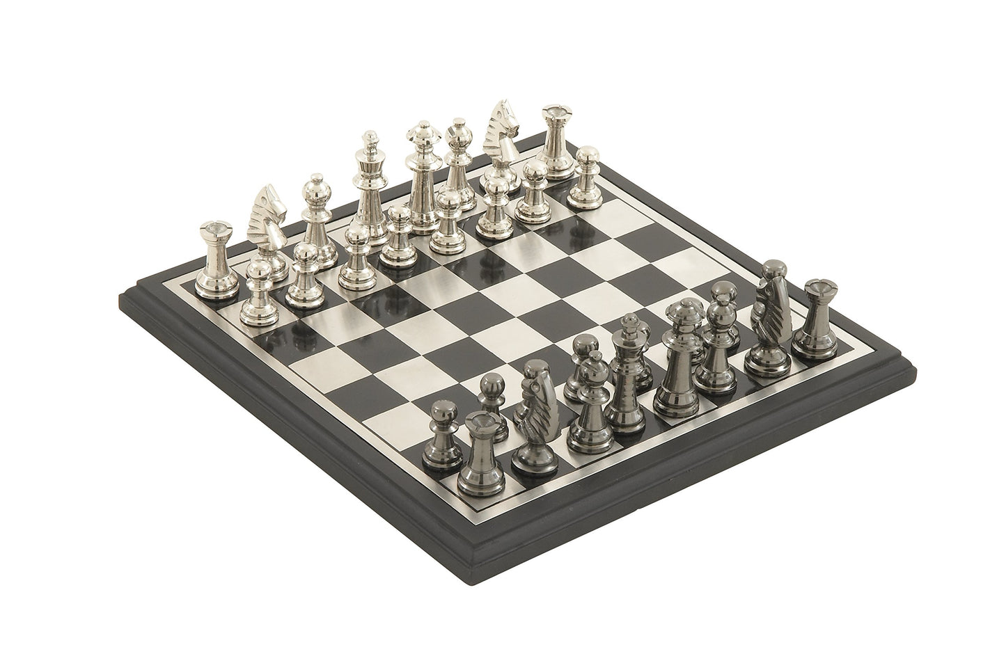 Deco 79 Aluminum Chess Game Set With Black And Silver Pieces, 12' X 12' X 1', Black