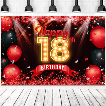 Happy 18Th Birthday Banner Backdrop Red And Black 18 Years Old Background Bday Decorations For Girls Boys Photography Party Supplies Glitter