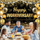 Yoirrat Happy Work Anniversary Banner - Gold & Black Polyester Backdrop, 70.8" x 43.3" for Employee Appreciation