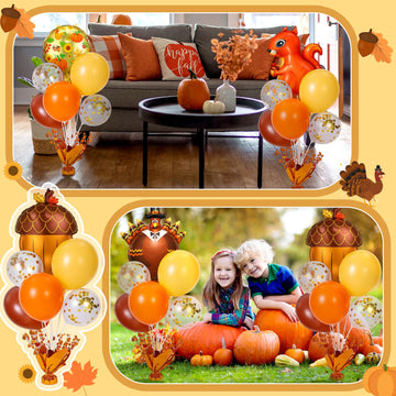 Civaner 6 Sets Thanksgiving Balloon Stand Table Centerpieces Decorations Turkey Balloon Stand Kit Squirrel Pine Cone Decor for H