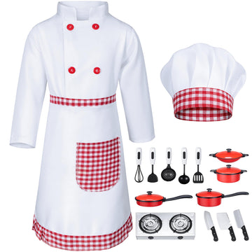 Kids Chef Costume For Boys Girls Kitchen Cooking Party Cosplay 4-5T Red