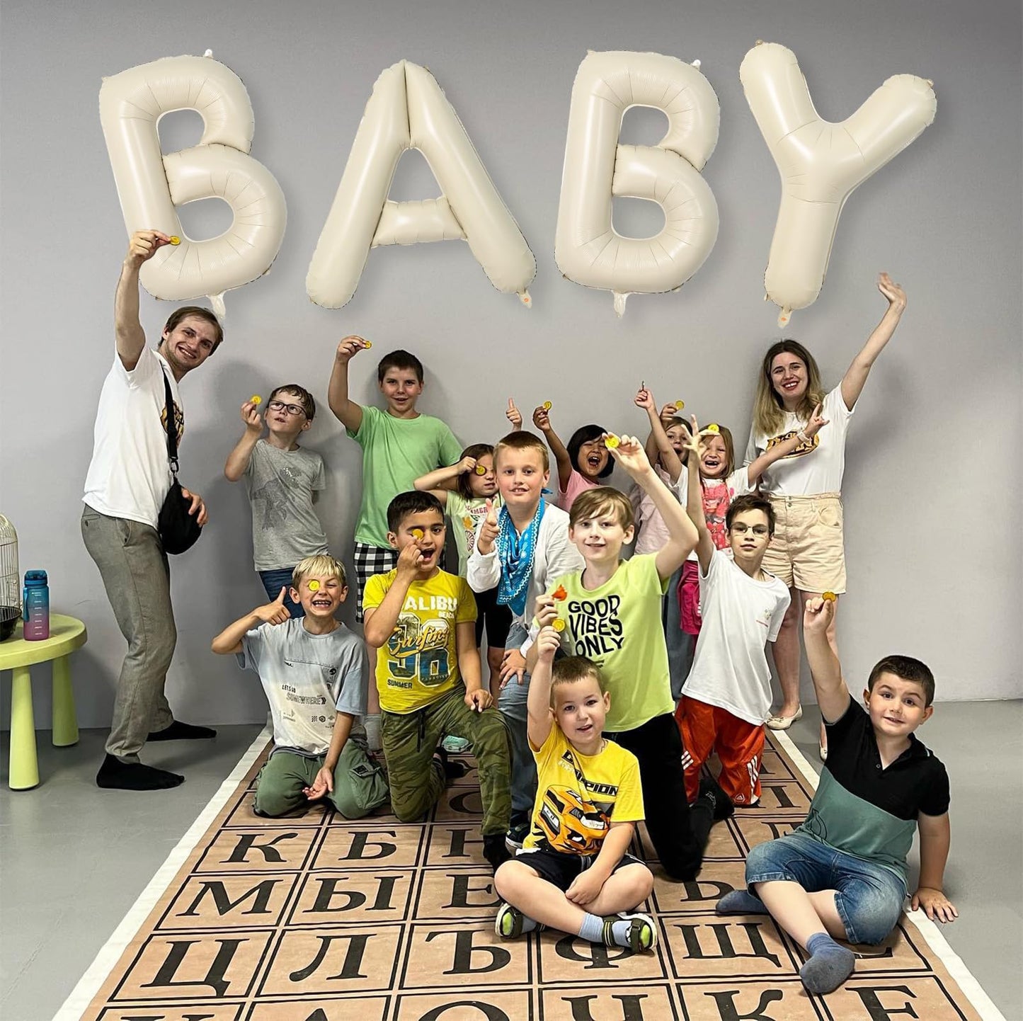 Biapian 40 Inch Letter E Balloons, Giant Cream E Foil Balloon, Big Single Alphabet A-Z Balloons, Beige Large Aluminum E Balloons