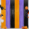 2 Pack Halloween Backdrop, 3.28 FT x 7.05 FT Foil Fringe Curtains, Orange Purple Black Party Streamer Tinsel Backdrop Curtains, 