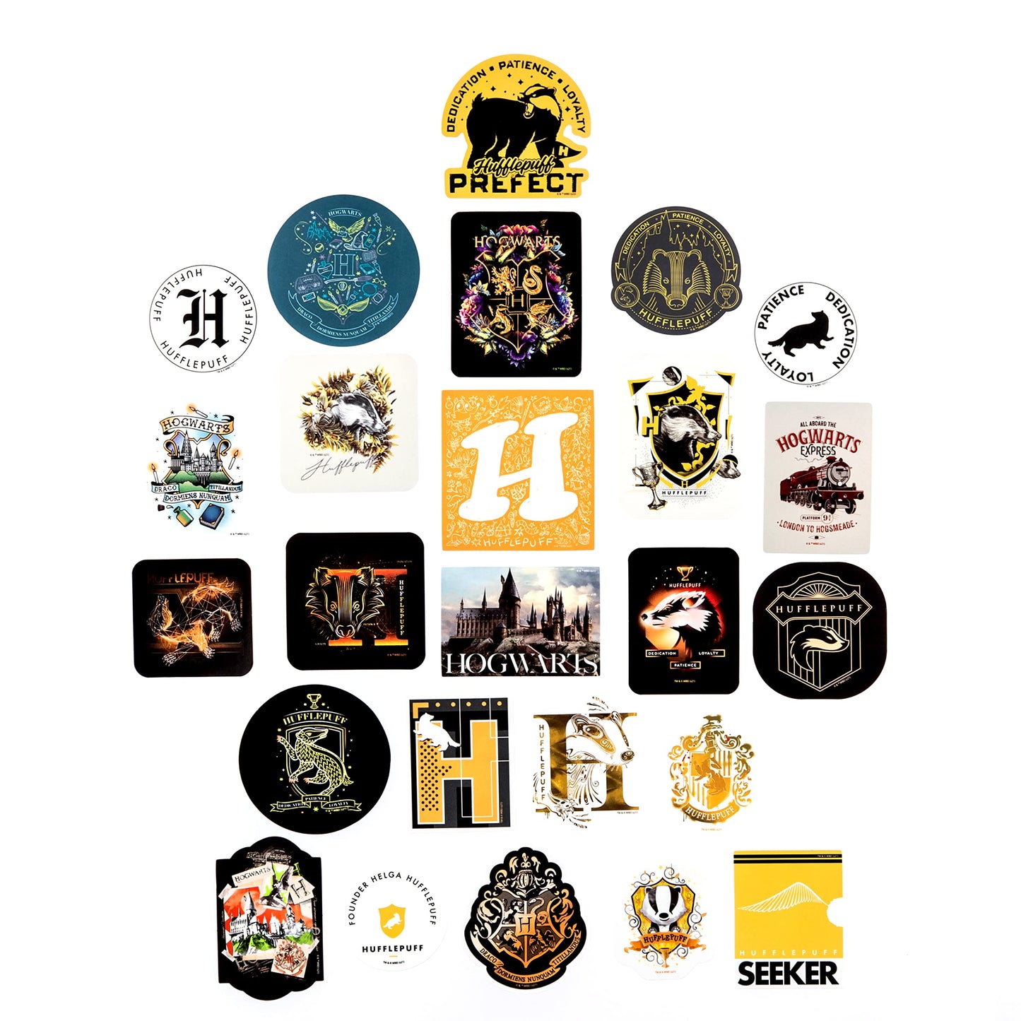 CON*QUEST Harry Potter Hufflepuff Vinyl Stickers - 60 Pack, Waterproof, UV Resistant, Multicolor Hologram Design
