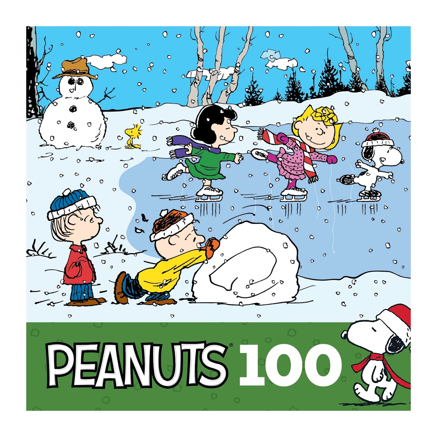 RoseArt - Peanuts - Ice Skating at The Pond - 100 Piece Jigsaw Puzzle for Kids and mature-themeds