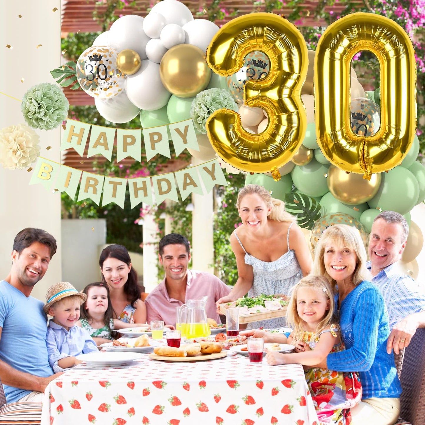 30Th Birthday Decorations Sage Green,30Th Birthday Balloon Garland Party Decorations With Number 30 Foil Balloons,Happy Birthday