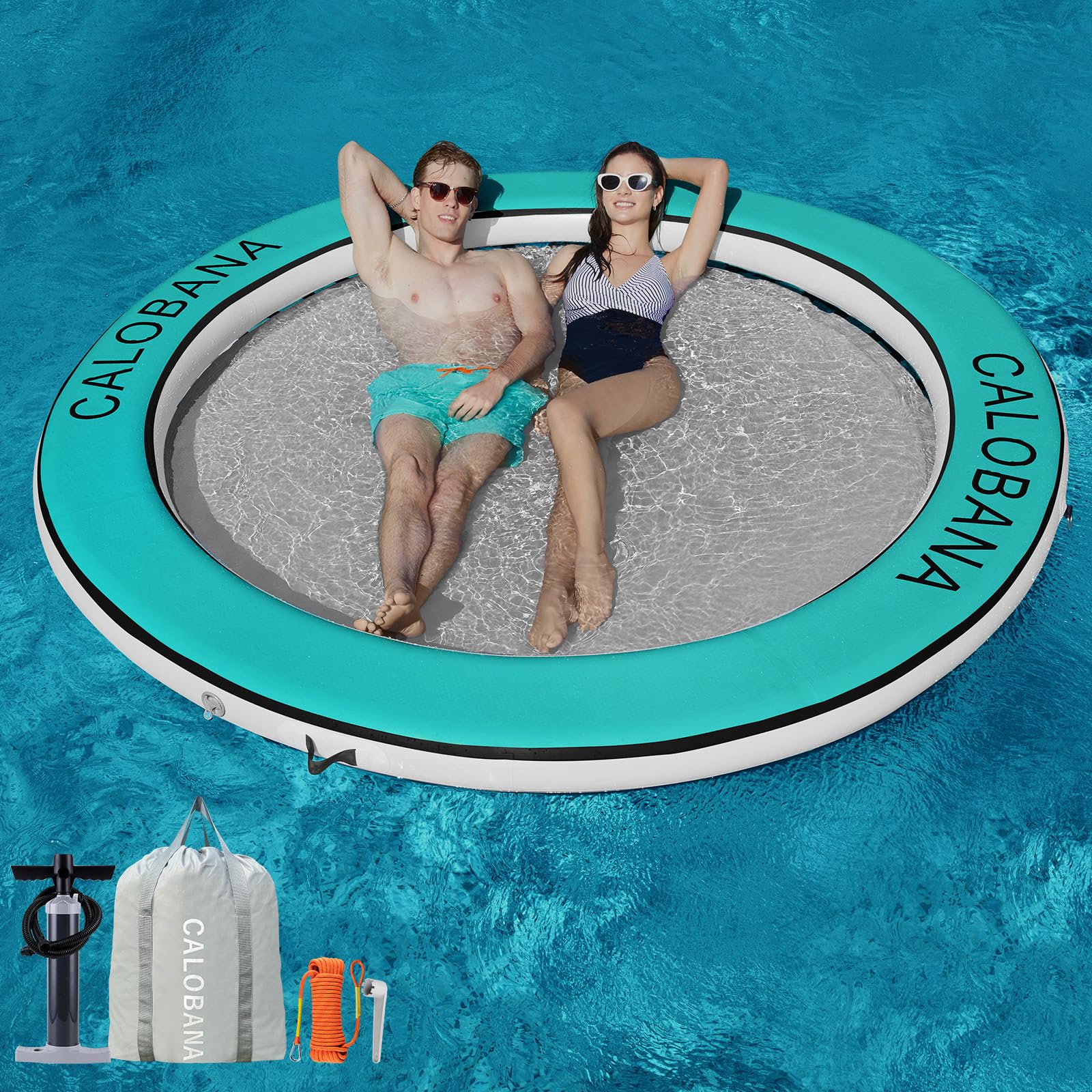 Float Ring 8Ft Inflatable Water Hammock Island With Mesh Tanning Pool Lounger Float For Adults Round Floating Mat Raft For Party