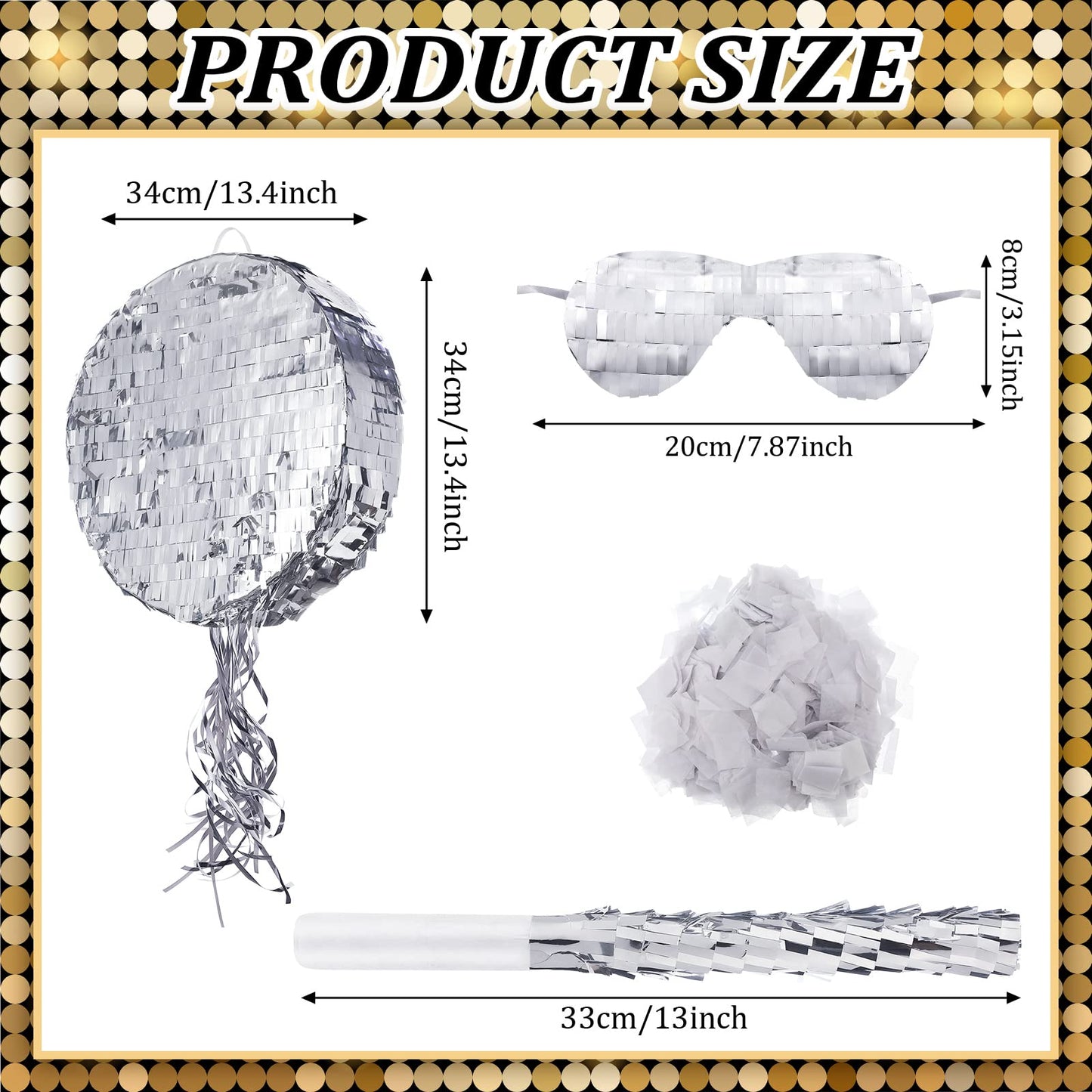 Ferraycle Silver Disco Ball Small Piñata with Stick & Blindfold - Retro Party Decorations for Kids & Adults, Model YT-Ferraycle-89546